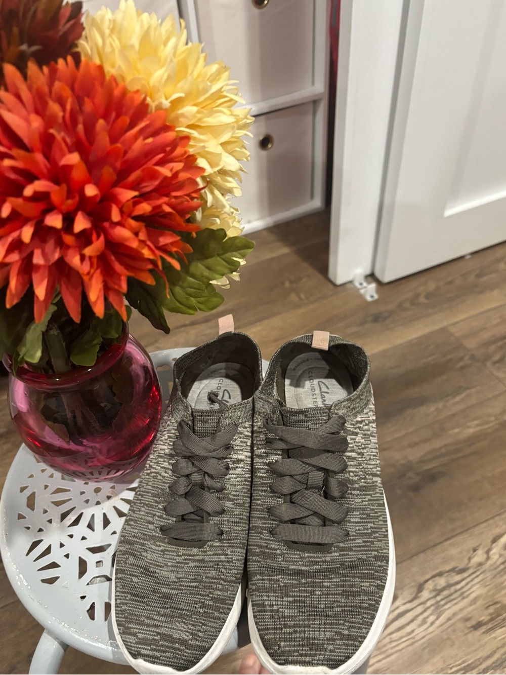 Womans Knit Slip-On Sneakers in Olive Gray